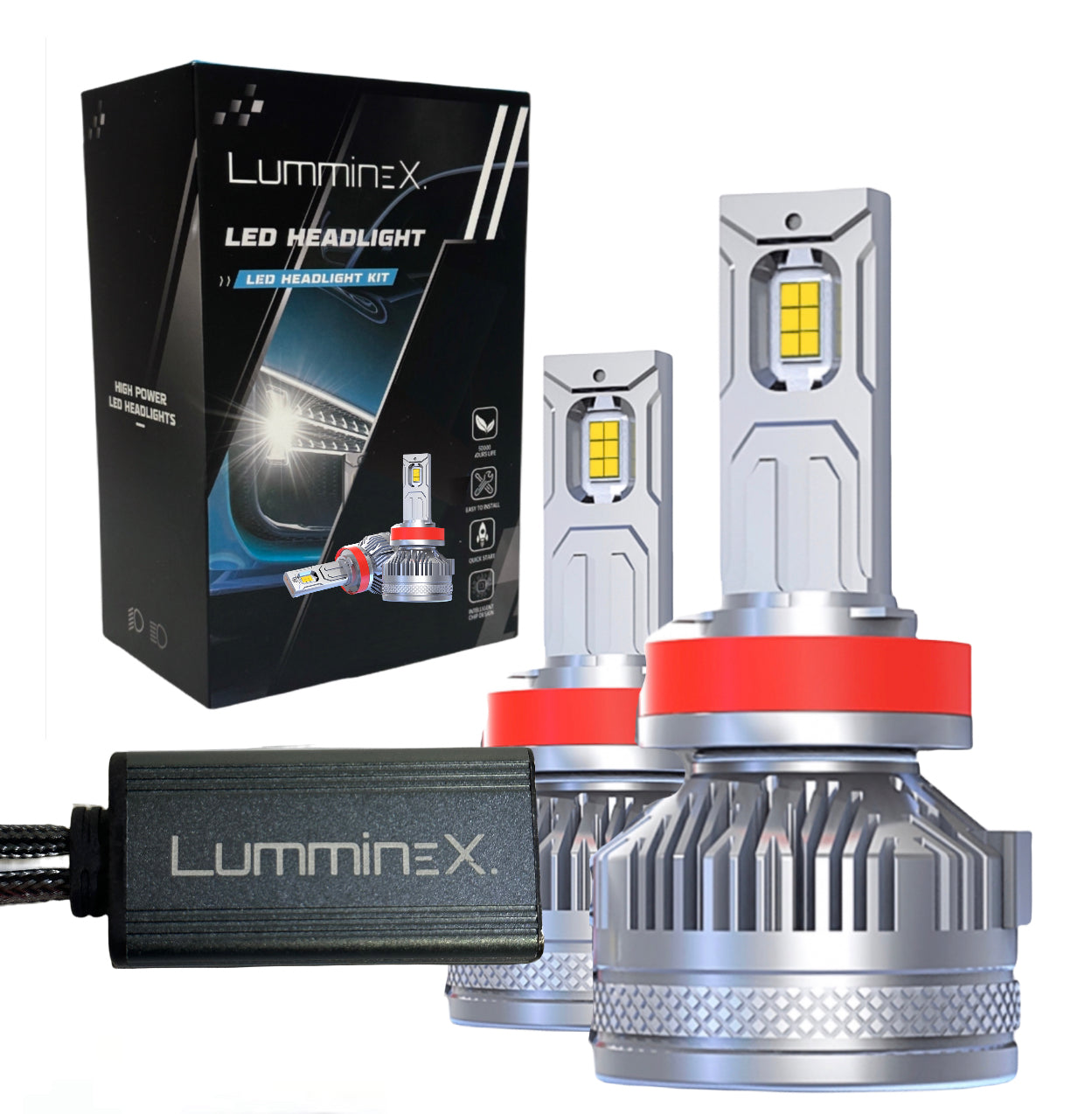 H8/H9/H11, LX-I40 Lumminex led Headlight/Foglight, 6k white, 200 watt, 40000 lumens, for car or truck, plug and play, ip68 waterproof. Pack includes 2x bulbs.