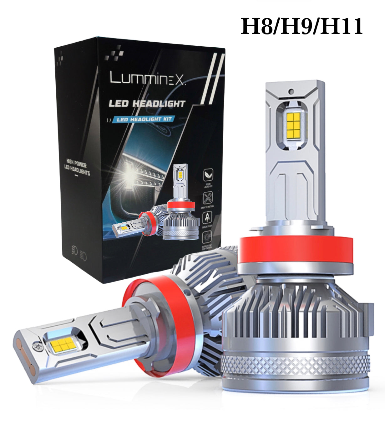 H8/H9/H11, LX-I40 Lumminex led Headlight/Foglight, 6k white, 200 watt, 40000 lumens, for car or truck, plug and play, ip68 waterproof. Pack includes 2x bulbs.